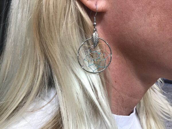 Blue and Gold Dream Catcher Earrings