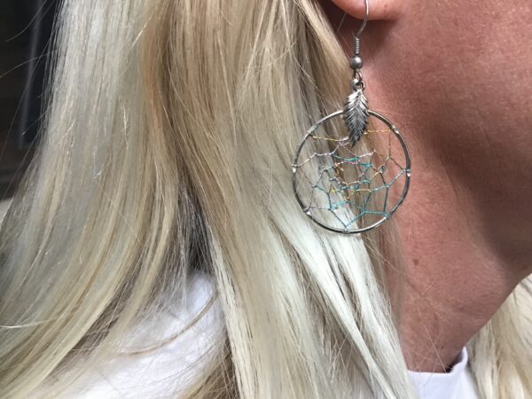 Blue and Gold Dream Catcher Earrings - Image 3