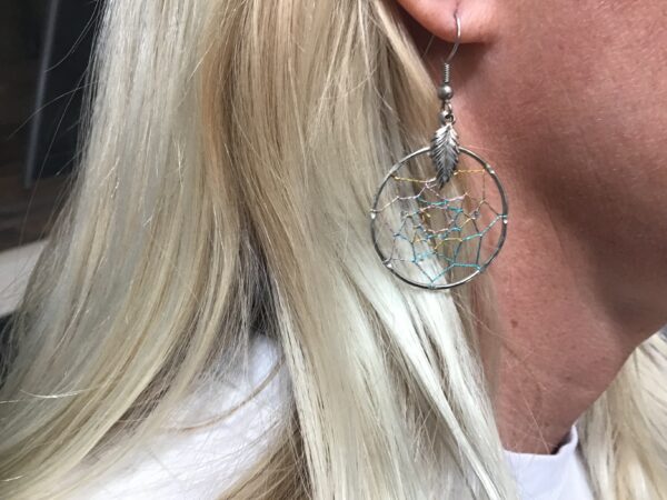 Blue and Gold Dream Catcher Earrings - Image 4