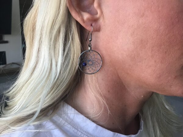 Dream Catcher Earrings with Blue Beads - Image 4