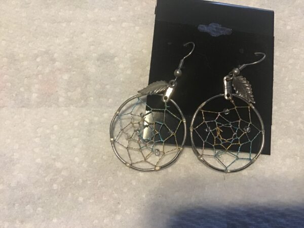 Blue and Gold Dream Catcher Earrings - Image 7