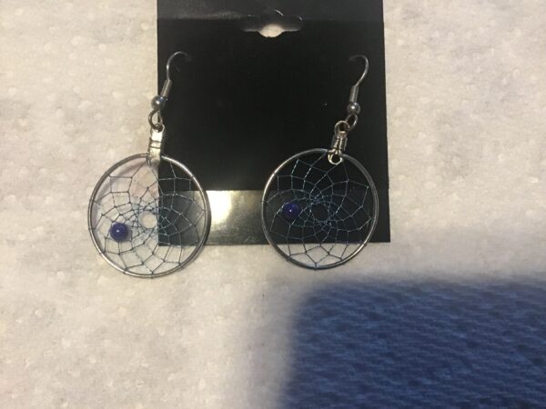 Dream Catcher Earrings with Blue Beads - Image 2