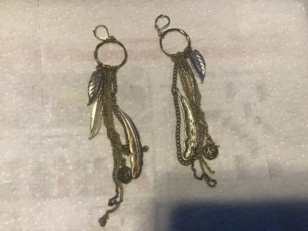 Feather, Chain, and Flower Earrings - Image 3