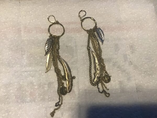 Feather, Chain, and Flower Earrings - Image 2