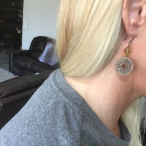 Chinese Coin and Amber Colored Bead Earrings