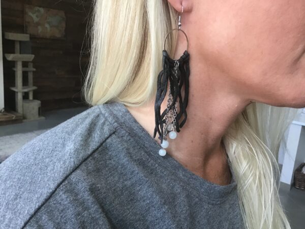 Black String And Bead Earrings - Image 2