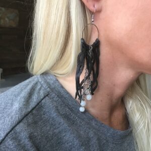 Black String And Bead Earrings