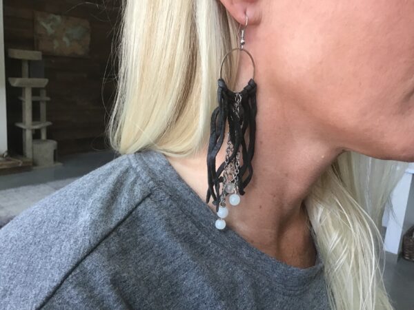 Black String And Bead Earrings