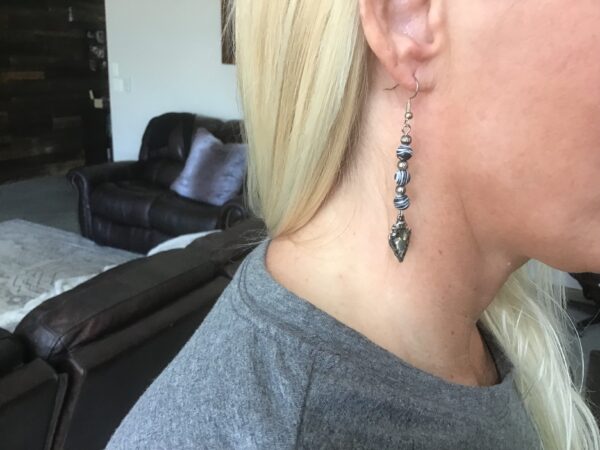 Dangling Zebra Bead and Arrowhead Earrings