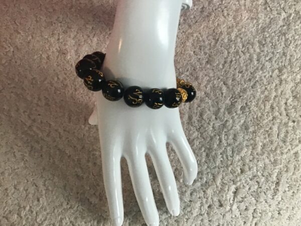 Black Bead Gold Dragon Mantra Bracelet - Image 4