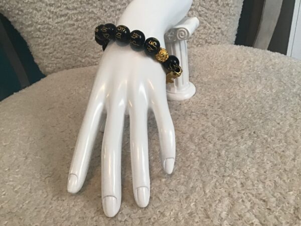 Black Bead Gold Dragon Mantra Bracelet - Image 3