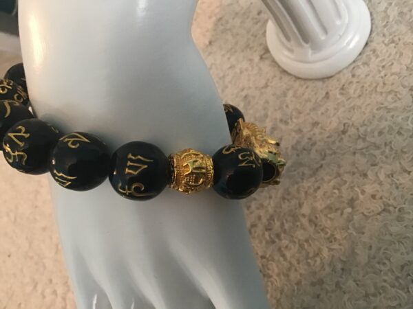 Black Bead Gold Dragon Mantra Bracelet - Image 7