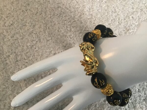 Black Bead Gold Dragon Mantra Bracelet
