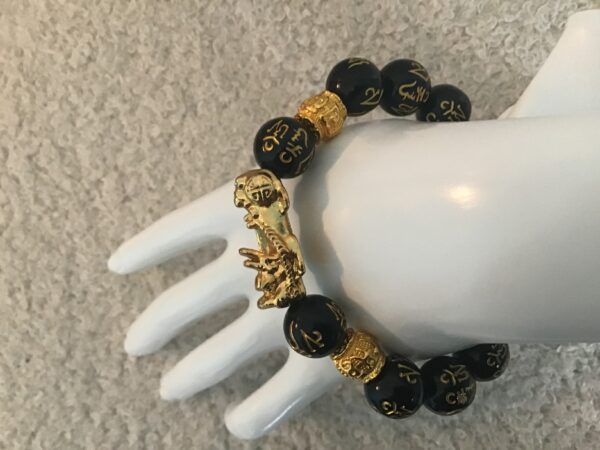 Black Bead Gold Dragon Mantra Bracelet - Image 2