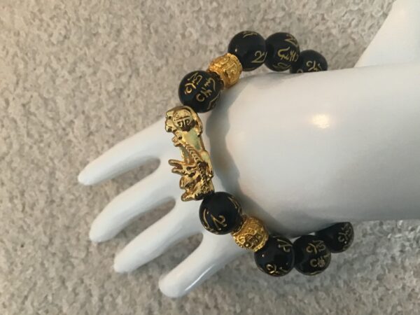 Black Bead Gold Dragon Mantra Bracelet - Image 5