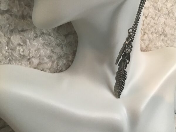 Dangling (Silver Colored) Feather Earrings with Sparkly Stones