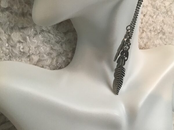 Dangling (Silver Colored) Feather Earrings with Sparkly Stones - Image 5