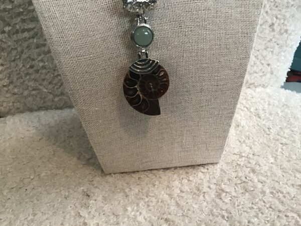 Fossil (Ammonite) and Aventurine Pendant on Sterling Silver Necklace - Image 2