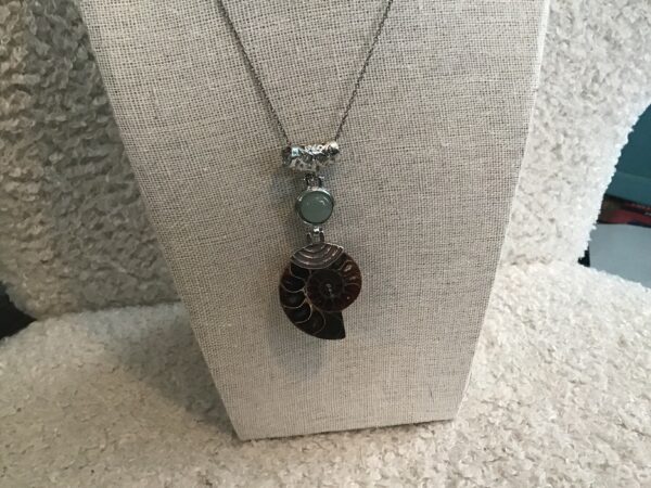 Fossil (Ammonite) and Aventurine Pendant on Sterling Silver Necklace - Image 4
