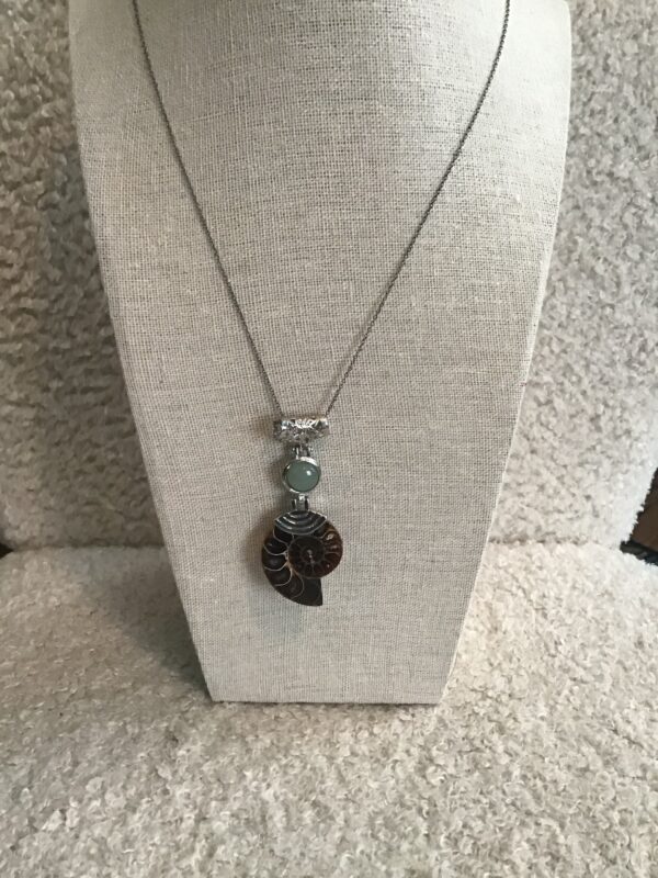 Fossil (Ammonite) and Aventurine Pendant on Sterling Silver Necklace - Image 5