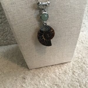 Fossil (Ammonite) and Aventurine Pendant on Sterling Silver Necklace