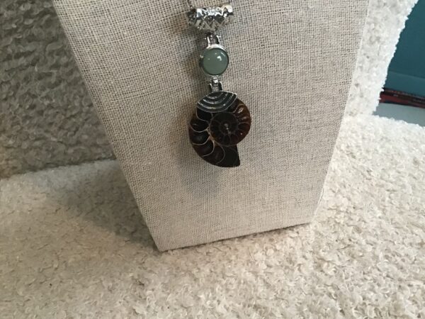 Fossil (Ammonite) and Aventurine Pendant on Sterling Silver Necklace