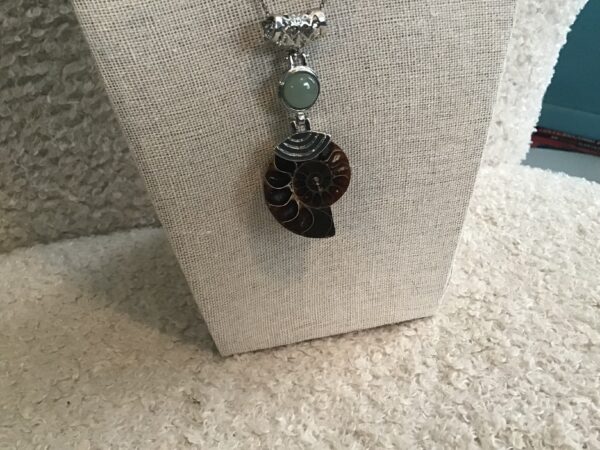 Fossil (Ammonite) and Aventurine Pendant on Sterling Silver Necklace - Image 6