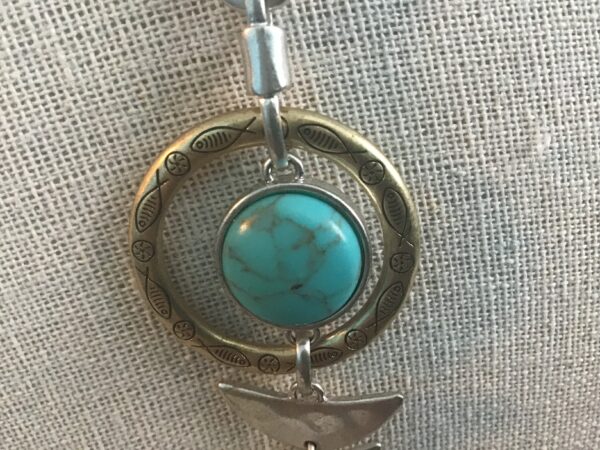 Circular Turquoise Fish & Moon Necklace - Image 2