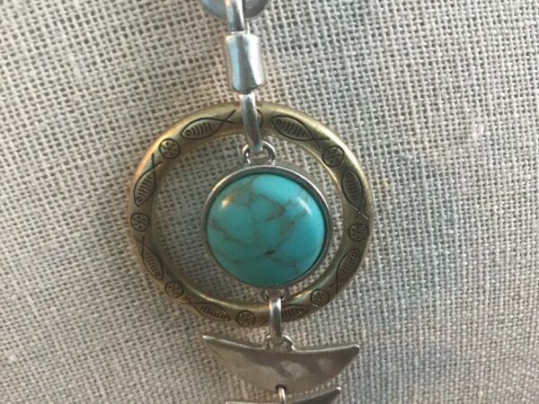 Circular Turquoise Fish & Moon Necklace