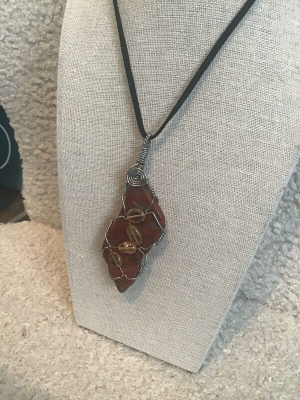 Agate or Jasper pendant with Beads (pendant red, beads amber colored) - Image 5