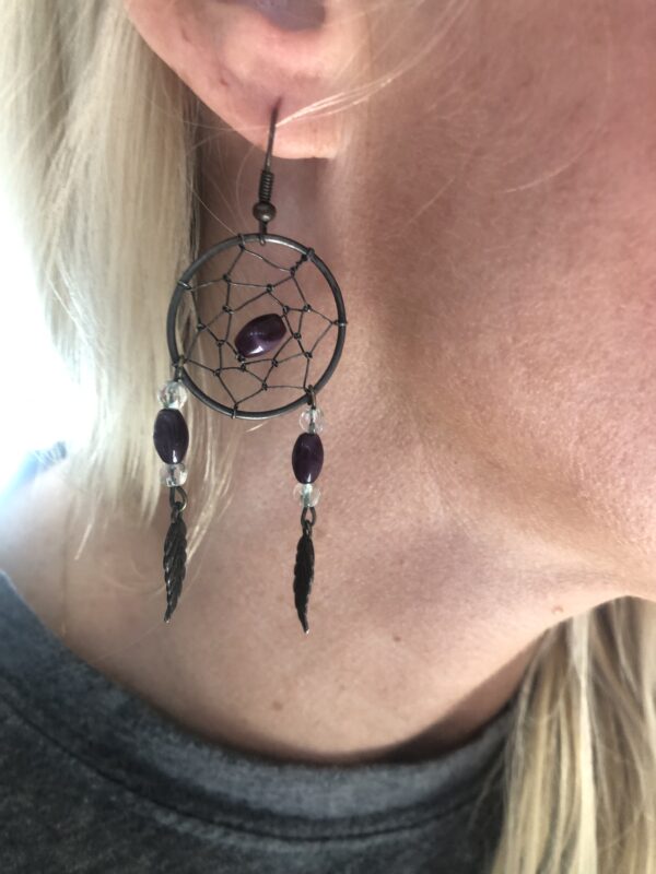 Dark Purple Dream Catcher Earrings - Image 2