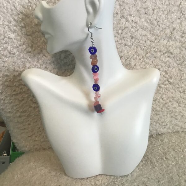 Dangling Evil Eye and Stacked Stone/Bead Earrings - Image 3