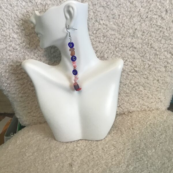 Dangling Evil Eye and Stacked Stone/Bead Earrings - Image 4