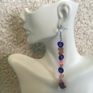 Dangling Evil Eye and Stacked Stone/Bead Earrings
