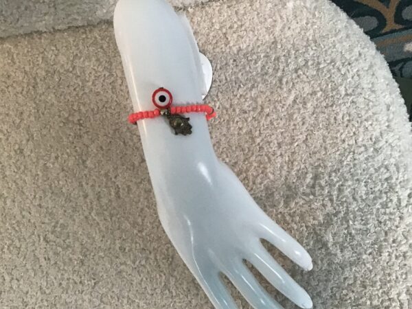 Evil Eye and Hamsa Hand Pinkish Red Beaded Bracelet - Image 4