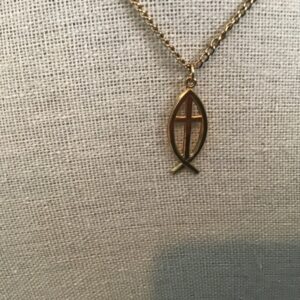 Cross In Fish Necklace (Gold Colored)