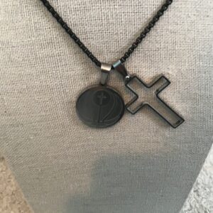 Cross and Medal Black Beaded Necklace