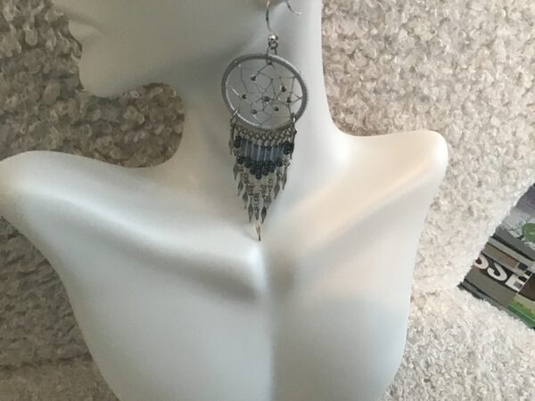 Dangling Dream Catcher Earrings with Beaded Strands - Image 3