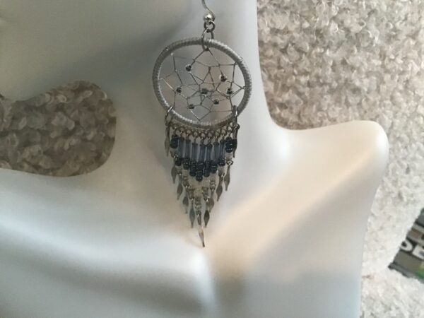 Dangling Dream Catcher Earrings with Beaded Strands - Image 2