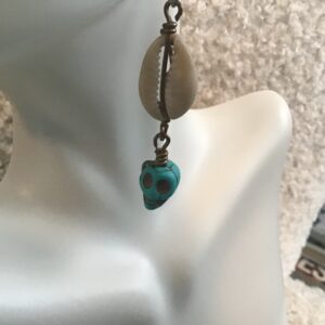 Cowrie Shell and Turquoise Colored Skull Earrings