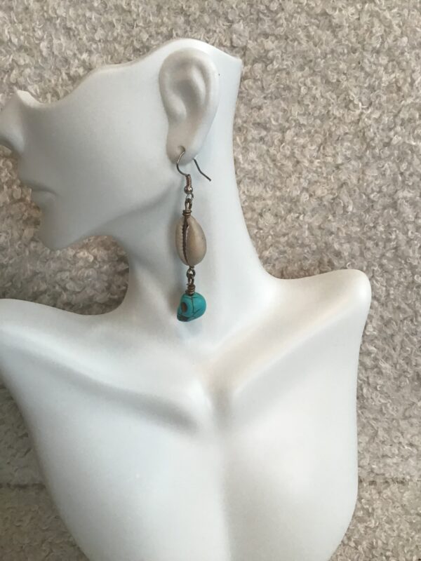 Cowrie Shell and Turquoise Colored Skull Earrings - Image 5