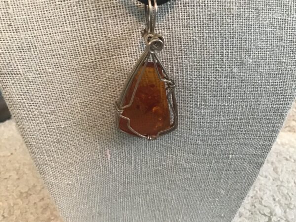 Amber Colored Tear Drop Shaped Pendant in Wire - Image 6