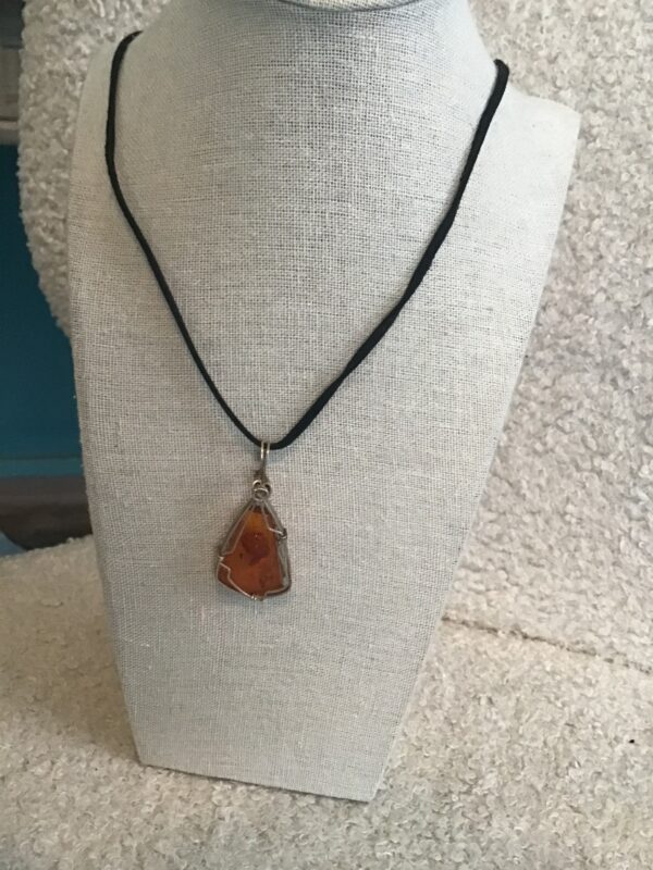 Amber Colored Tear Drop Shaped Pendant in Wire - Image 5