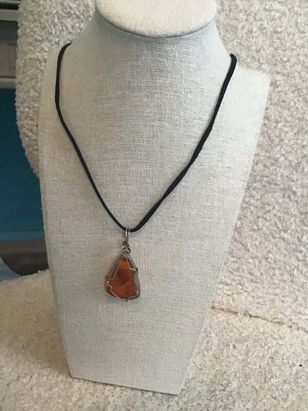 Amber Colored Tear Drop Shaped Pendant in Wire - Image 7