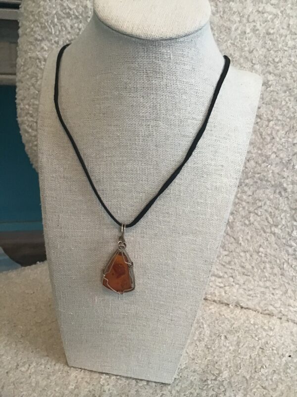 Amber Colored Tear Drop Shaped Pendant in Wire - Image 4