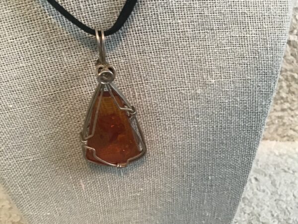 Amber Colored Tear Drop Shaped Pendant in Wire - Image 3