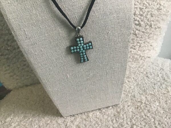 Cross, Turquoise Colored Bead Pendant - Image 3