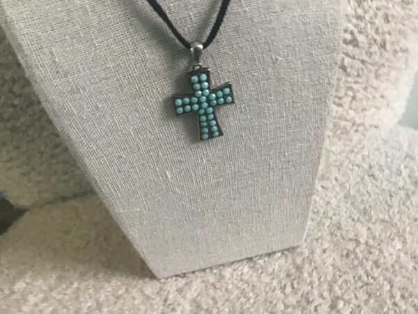 Cross, Turquoise Colored Bead Pendant - Image 4