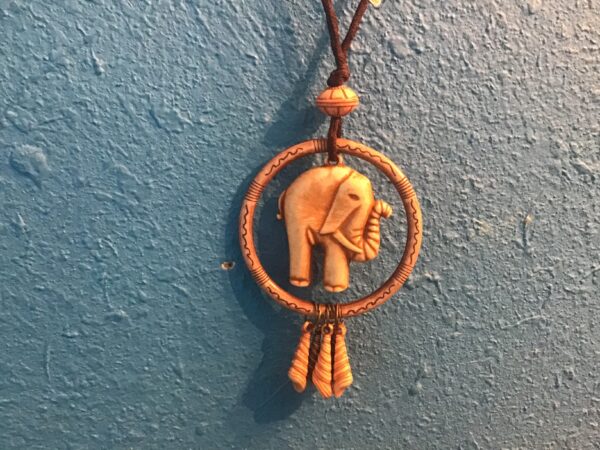 Elephant in Circle with Dangling Shells Necklace