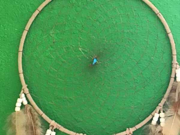 Tan Dream Catcher with Turquoise Colored Stone - Image 4